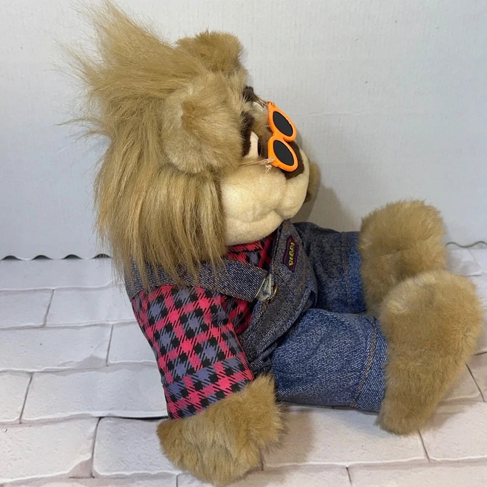 Vintage Bubba Lion Plush 80s 90s Retro Denim Overalls Orange Sunglasses Untested
